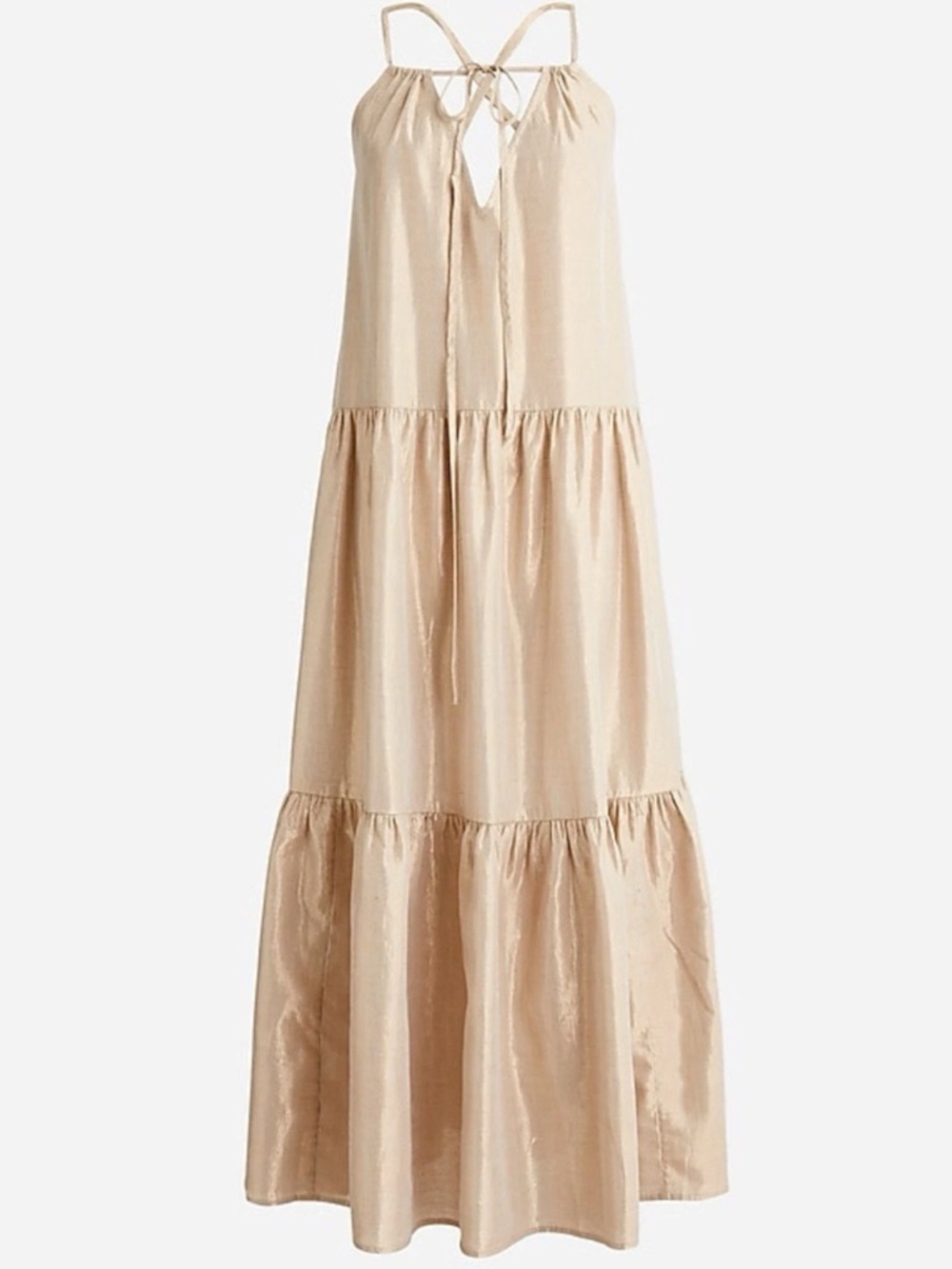 NWT J.‎ Crew Metallic Dusty Tan Rose Gold Crossback Halter Beach Midi Dress